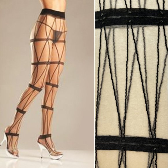Leg Avenue Accessories - NWT Sheer Lycra Chain and Strap Lace-up Print Tights